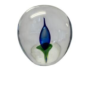 Vintage Beranek Blue Calla Lily Paperweight Hand Made Czech Republic Art Glass